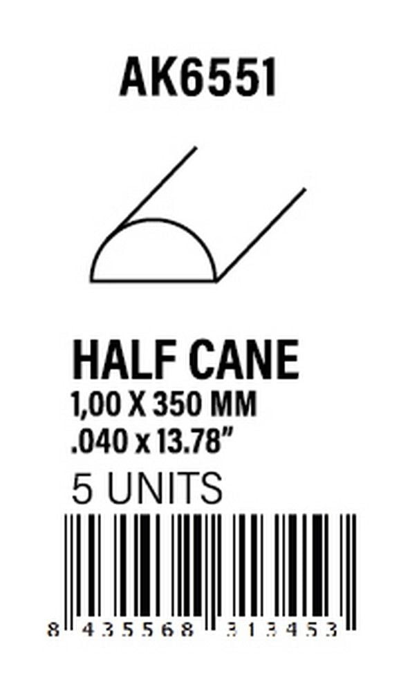 Half Cane 1.00 x 350mm - Styrene Strip