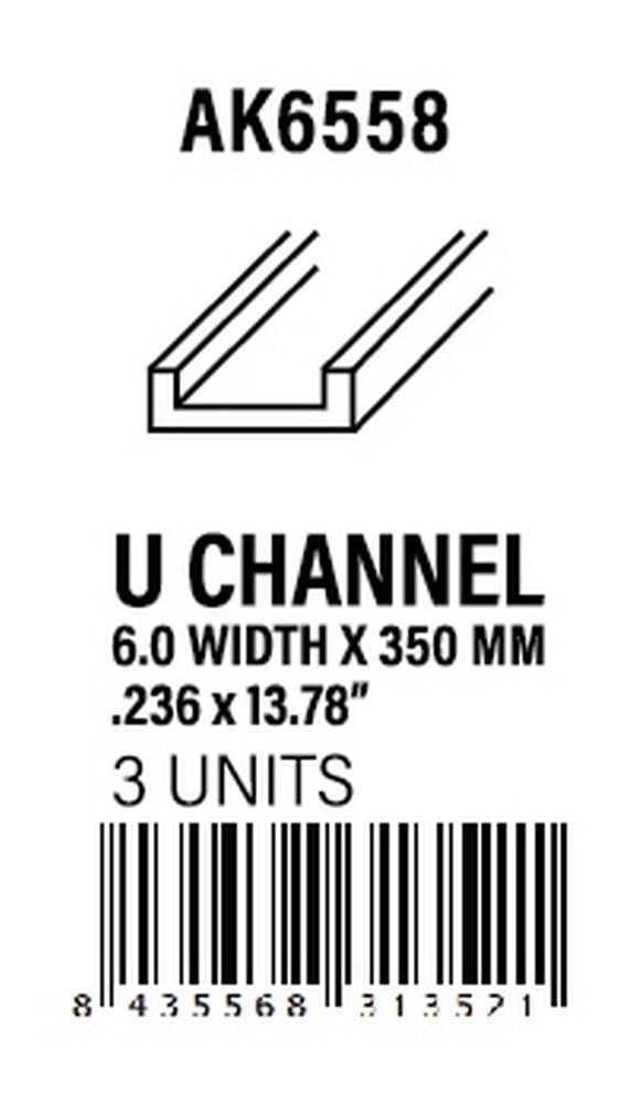 U Channel 6.0 width x 350mm - Styrene Strip