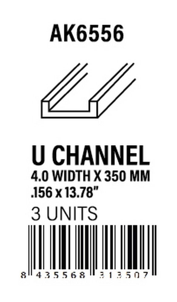 U Channel 4.0 width x 350mm - Styrene Strip