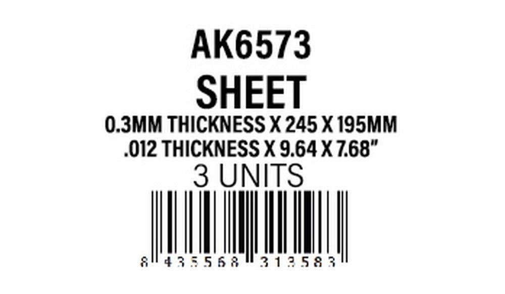 0.3mm thickness x 245 x 195mm - Styrene Sheet