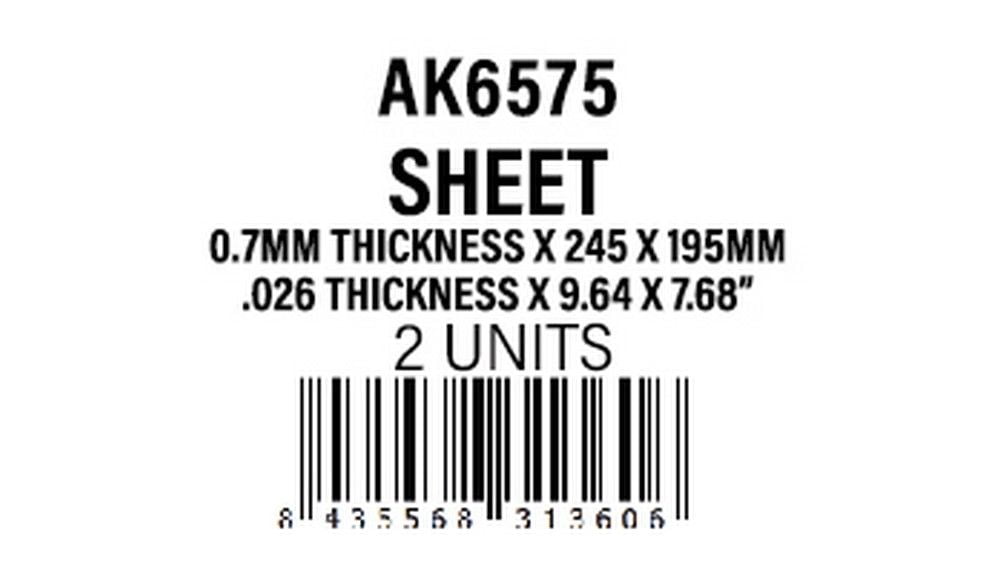 0.7mm thickness x 245 x 195mm - Styrene Sheet
