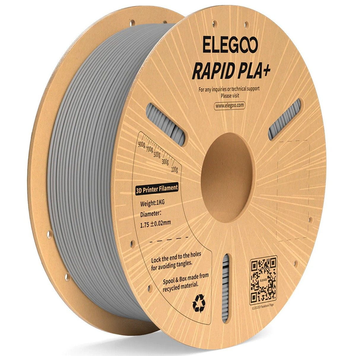 ELEGOO Rapid PLA+ Filament 1.75mm 1000g Spool - Gray