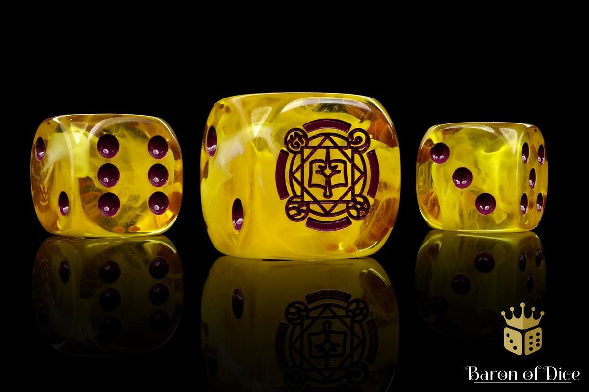 Sorcerer Kings Faction Dice, Translucent Yellow with Magenta Pips